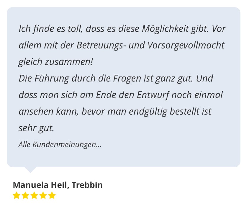 KundenbeweKundenbewertung Patientenverfügung mit Vollmacht